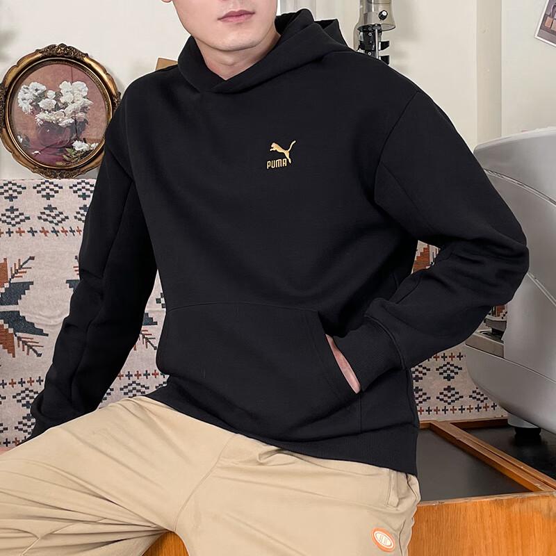 Puma Letter Logo Pattern Printed Breathable Pullover Vintage Hoodie Unisex hoodies Black 625255-01