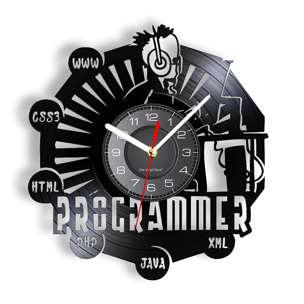 

Programmer Vinyl Record Wall Clock Office Decor Coding Art Album Laser Cut Longplay Music Record Clock Computer Geek Nerd Gift