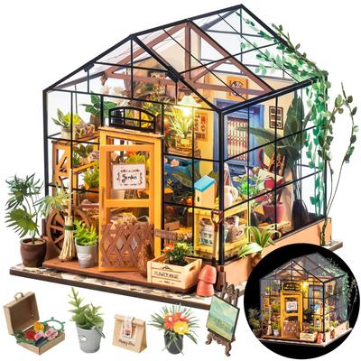 Rolife Puppenhaus Miniaturhaus Miniaturbausatz Blumenladen mit LED Kunststoff Modell Wohnzimmer DIY Puppenhaus Figur Zubehör Spielzeug Inneneinrichtung Einfach zu