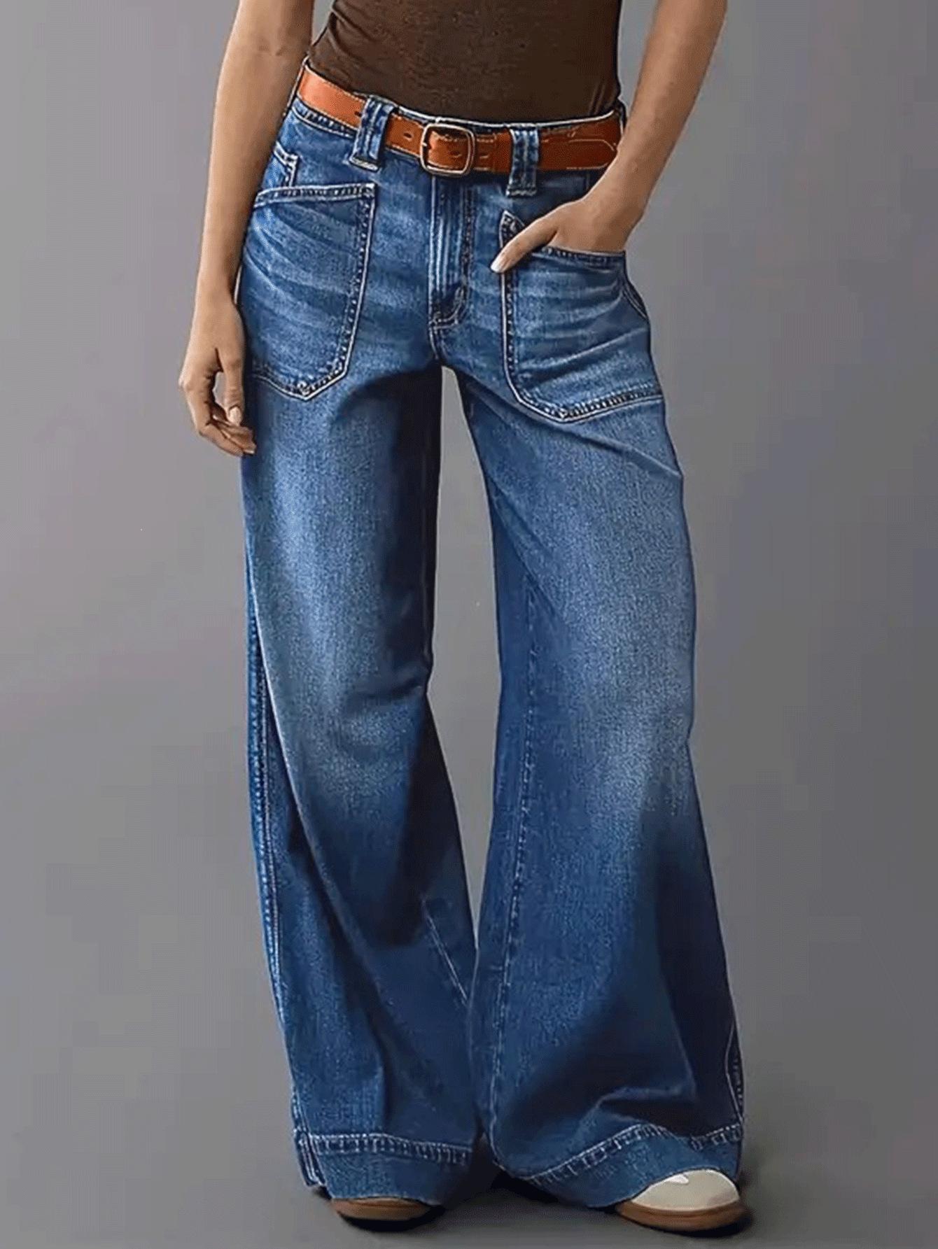 

2580# Mid-rise Stretch Wide-leg Denim Pants for Women L