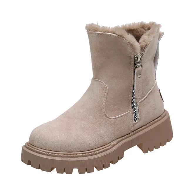 Fashion Ankle Snow Boots Women 2024 Winter Warm Fashion Designer Platform Boots Gladiator Non-slip Short Plush Flats Suede Shoes Mujer