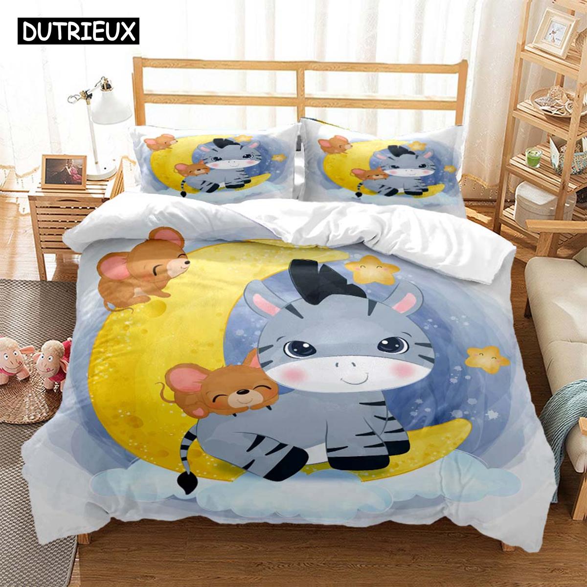 

Комплекты постельного белья из полиэстера с принтом «Луна и маленькие животные» с цифровой печатью, покрывало для девочки, комплект постельного белья для подростков, покрывало и 2 наволочки EU single(135x200cm)