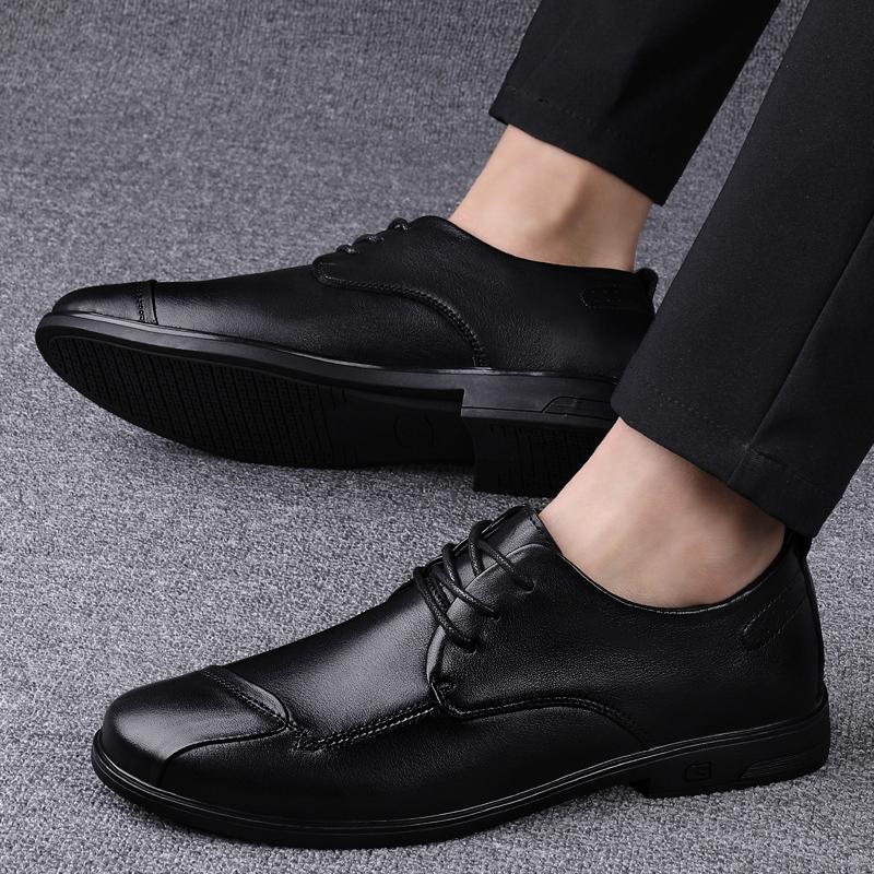 2024 New Men Quality Cowhide Black Low Top Leather Shoes British Business Size38-45 Soft Leather Man Lace Up Leather Dress Shoes
