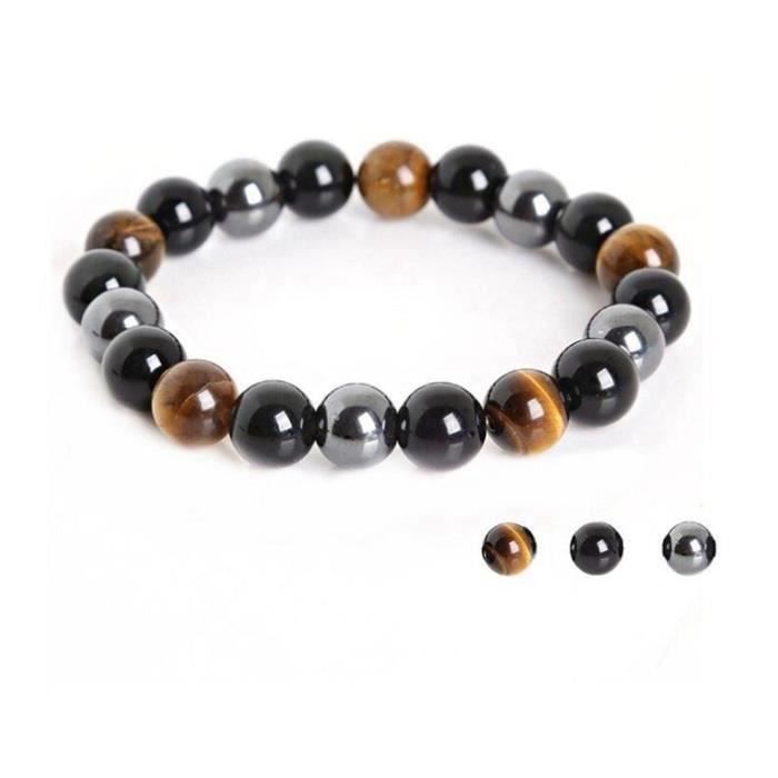 Bracelet - Triple Protection - Tiger's Eye - Hematite - Black Obsidian - Black Agate