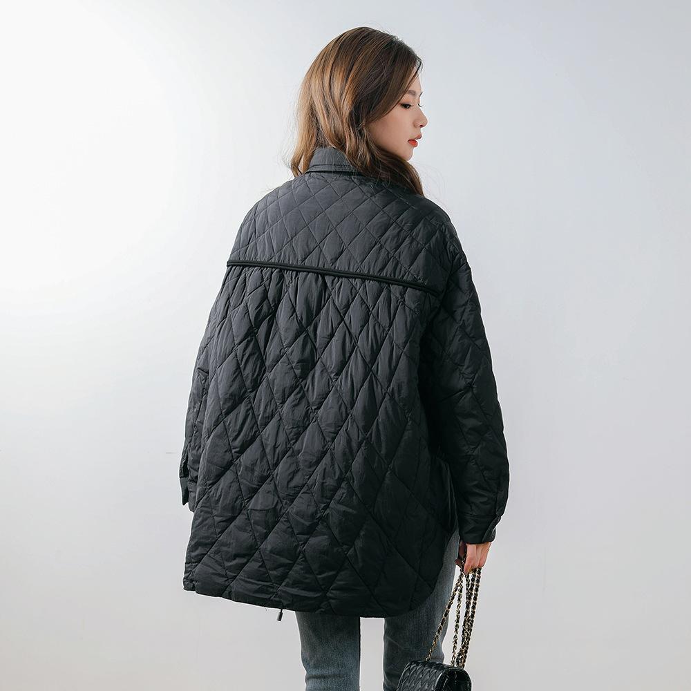 Feather Solid Color Simple Autumn and Winter New Fashion Casual Lapel Solid Color Drawstring Design Down Jacket Women