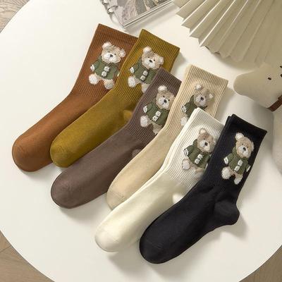 Long-stocking Girls, Cute Cartoon Bear Girls In Autumn and Winter, Mid-calf Girls, Girls' Academy, Tall Cotton Stockings