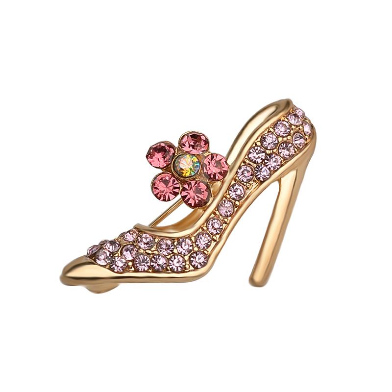 

Bling Full Crystal Paved High Heeled Shaped Lapel Pins Golden Girls Shoes Design Brooches For Women Wedding Party Gift Bag Badge