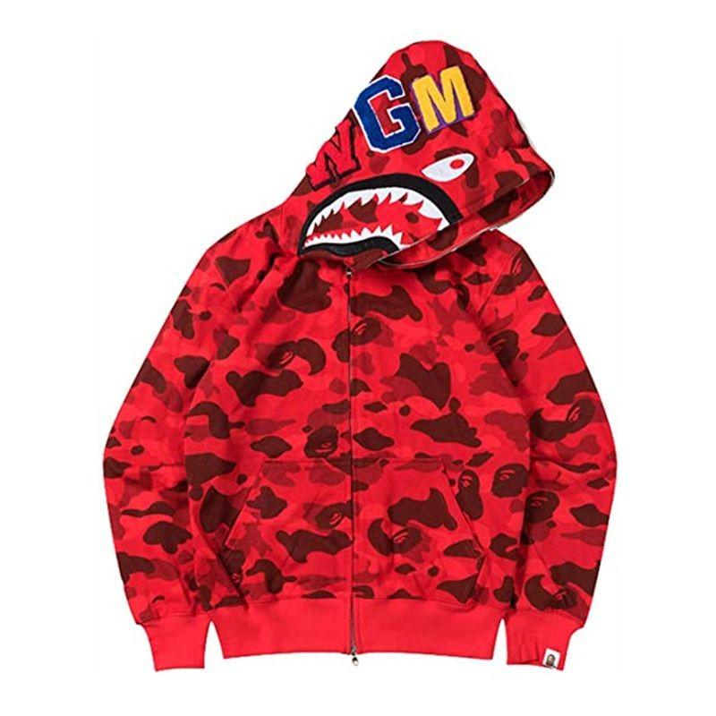 Women Bape Men Zip Up Jacket Shark Printing Hoodie Streetwear Fashion