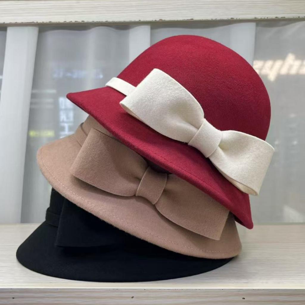 Autumn and winter new wool bucket hat women's retro elegant Hepburn style top hat French fashion temperament basin hat