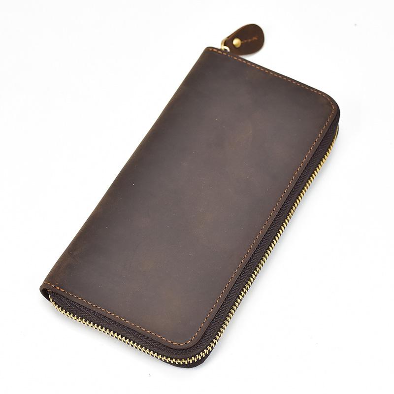 

Men s Zip Long Wallet Natural Cow Skin Purse Leather Credit Bank Card Cash Cell Phone Wallets Men Women Male High Quality