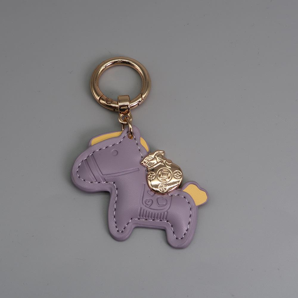 Instant Wealth Leather Keychain with Cartoon Pony Pendant for Couples – Trendy Bag and Car Accessory