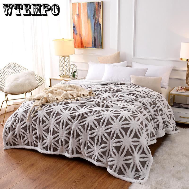Bed Bedspread Winter Warmth Thickening Three-dimensional Double Layer Comfort Cotton Wool Jacquard Blanket Lamb Wool Blanket Home Textile Bedspread