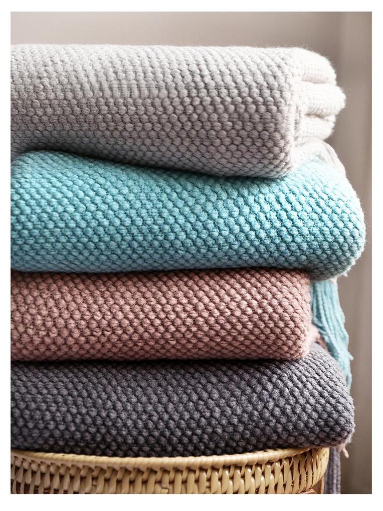 Knitted Waffle Sofa Throw Blanket for Office and Nap.
