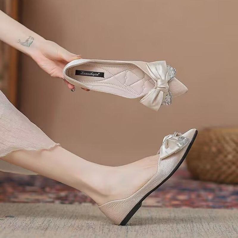 Fashion Slip-on With Bow Shoes for Women 2025 Trend Elegant Wedding Bride Shoe Y2k Low Price Stylish 39 Popular Pointed Toe Woman Flats