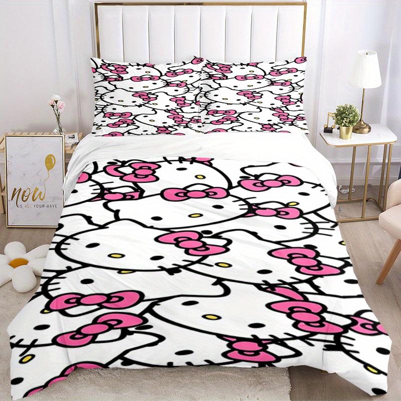 

3pcs Hello Kitty, Pattern Breathable Polyester Bedding Set Soft Duvet Cover and 2 Pillowcases,Suitable for All Seasons, 082638b 135x200cm