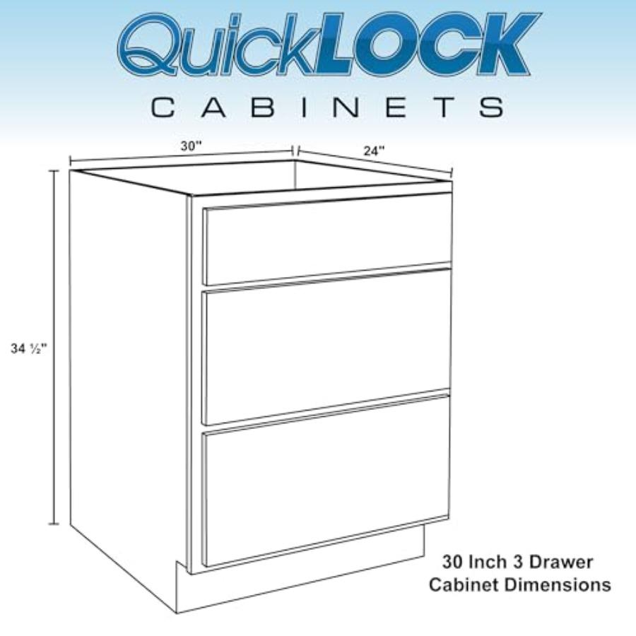 Quicklock RTA Base Kitchen Cabinets Shaker Style Raw Maple 30 W x 34.5 H x 24 D 3 Drawer Pots and Pans Ready-to-Assemble Made i