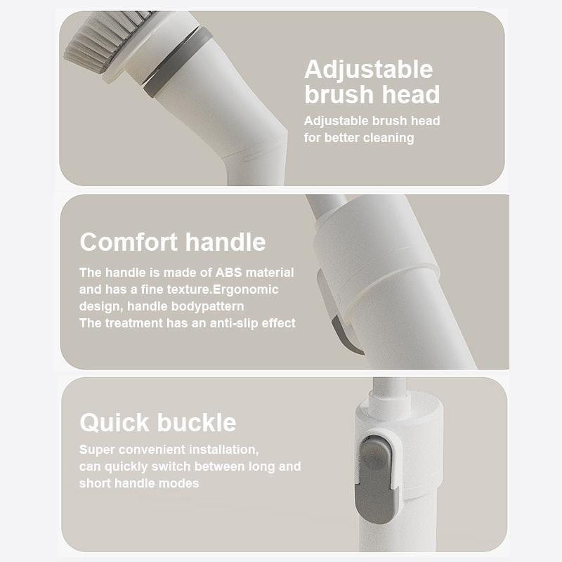 8 In 1 Household Cleaning Brush 2 Gears Cordless Spin Scrubber USB Charge Handheld Cleaning Brush for Bathroom Tub Wall Tiles Floor Kitchen