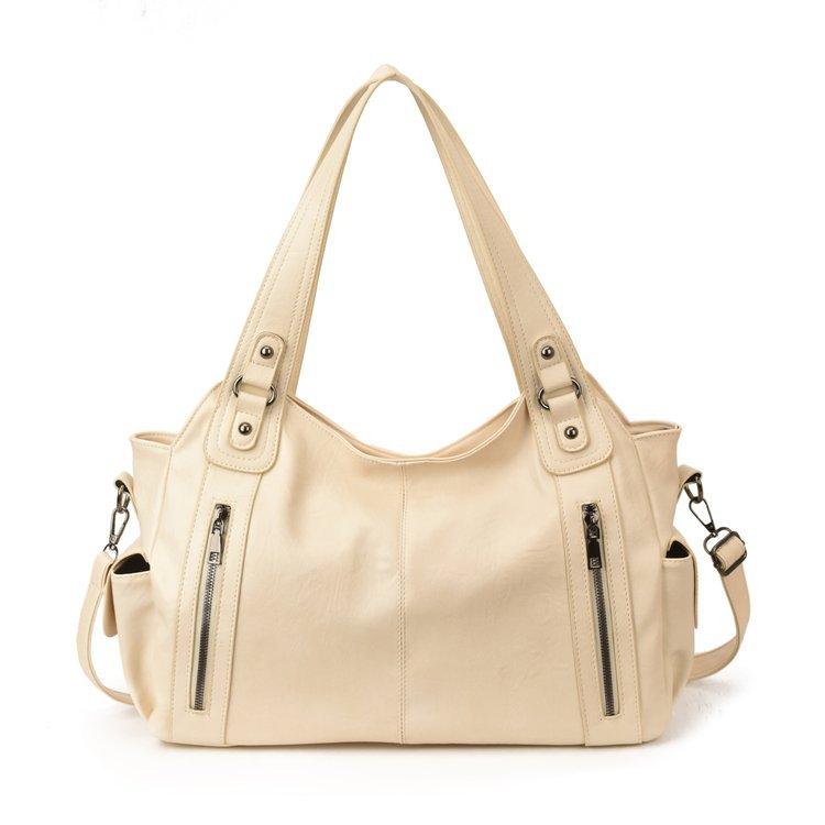 PU Tote Bag Women's Large Capacity Shoulder Handbag with Zip Pockets Casual Fashion Everyday Carry Bag