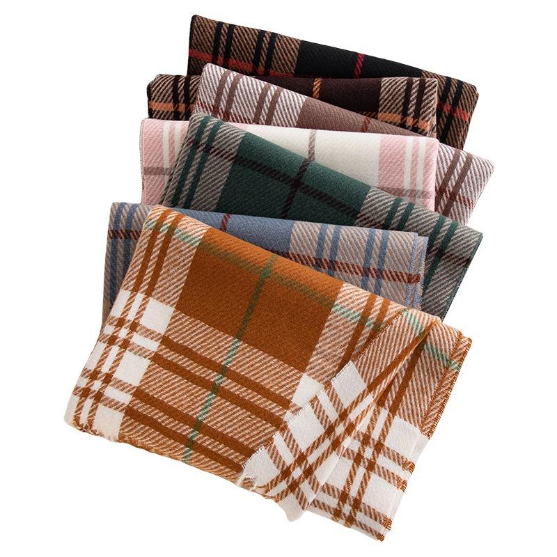 Imitation Cashmere Scarf Autumn Grinding Contrasting Color Plaid Versatile Couple Student Scarf Temperament Long Fringed Shawl Advanced
