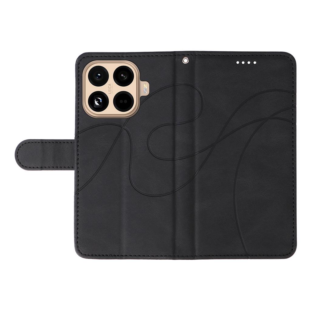 For Xiaomi 15T Pro Wallet Case Leather Phone Cover Stand with Curved Line Design - Black