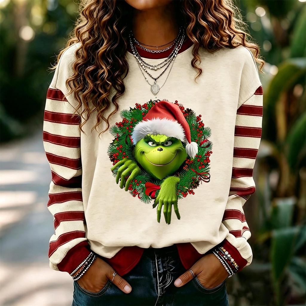 Women's Christmas Print Long Sleeve Neck Pullover Sweatshirt