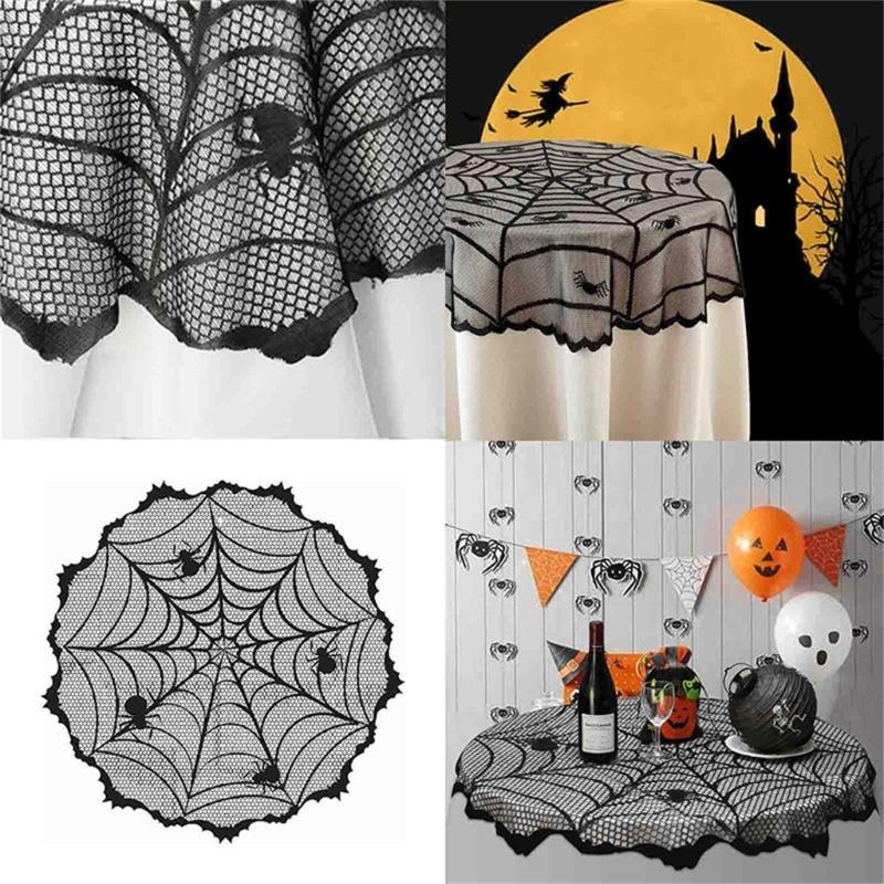 Spooky Halloween Polyester Cobweb Table Runner with Cobweb Pattern for Home and Event Decoration