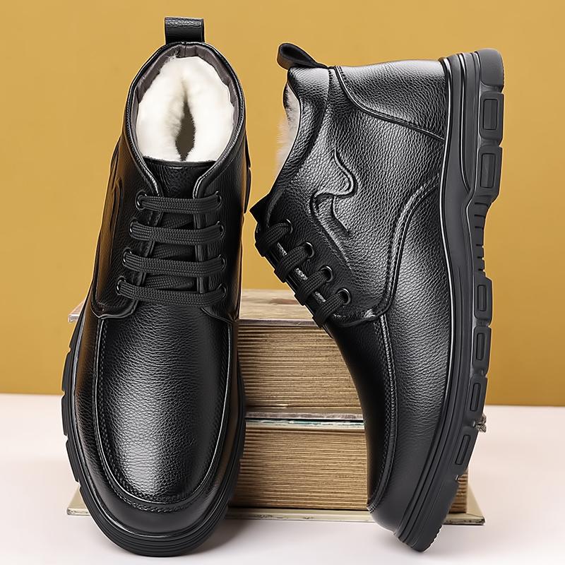 Fashion Winter Hot Selling Men's Thick Soled High Top Shoes Warm Plush Ankle Boots Men's Leather Casual Shoes Wear-resistant Soles