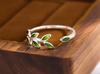 New Arrival Exquisite Green Leaf Epoxy Fashion 925 Silver Jewelry Atmosphere Creative Leaves Opening Rings R128