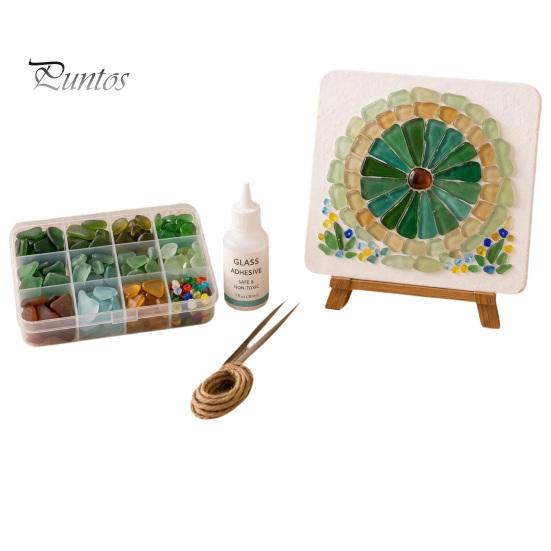 Sea Glass Art Project DIY Mosaic Kit, Fantasy Circular Door Tile Craft Indoor Crafting Projects Kit for Adults Beginners, Handmade Gift Desktop