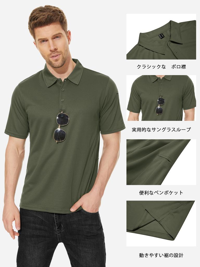 KEFITEVD Militær Poloskjorte for og Arbeid Størrelse 4XL Herreskjorte, Erme, Hurtigtørkende, Krage, Stretch, Golf, Sport, Utendørs, Fottur, Camping,