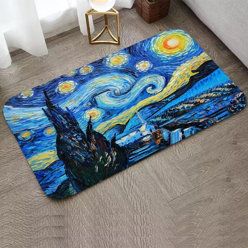 Vincent Van Gogh Starry Night Carpet Art Abstract Rugs Forest Night View Soft Floor Mat for Home Living Room Bedroom Dorm Decor