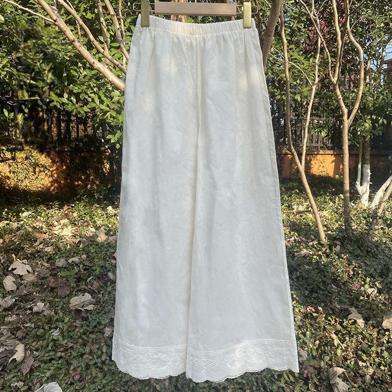 2026 Summer New Lace Patchwork Nine-Quarter Wide-Leg Pants Women's Casual Pants