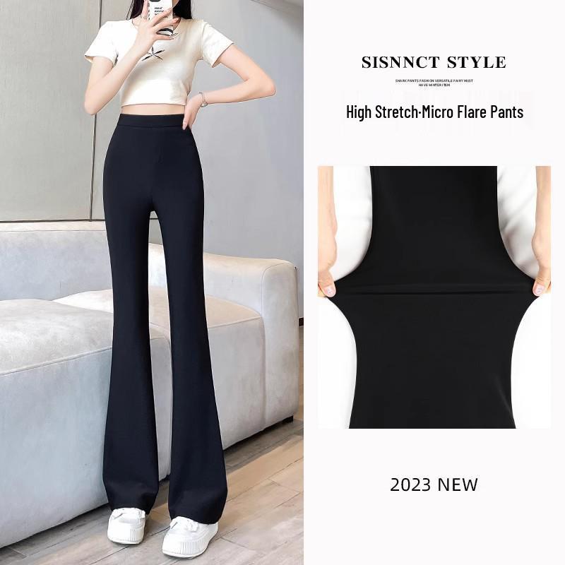 

Женские черные брюки микро-клеш с высокой посадкой - Утягивающая эластичная посадка для весны и осени M