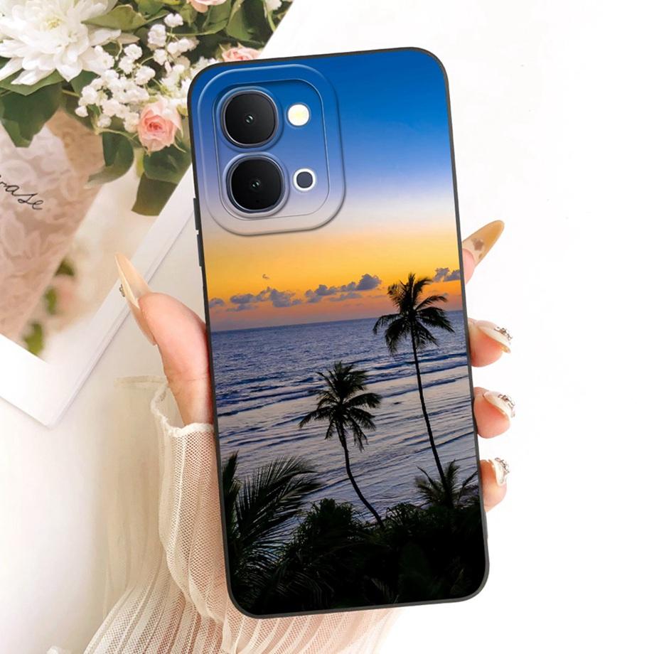 Für Vivo Y31D 4G V2543 Vivo Y51 Pro 5G IQOO Z11X Y500i Handyhülle Florales Mondnacht Schleifenmuster Funda Weiche Matte Silikonhülle