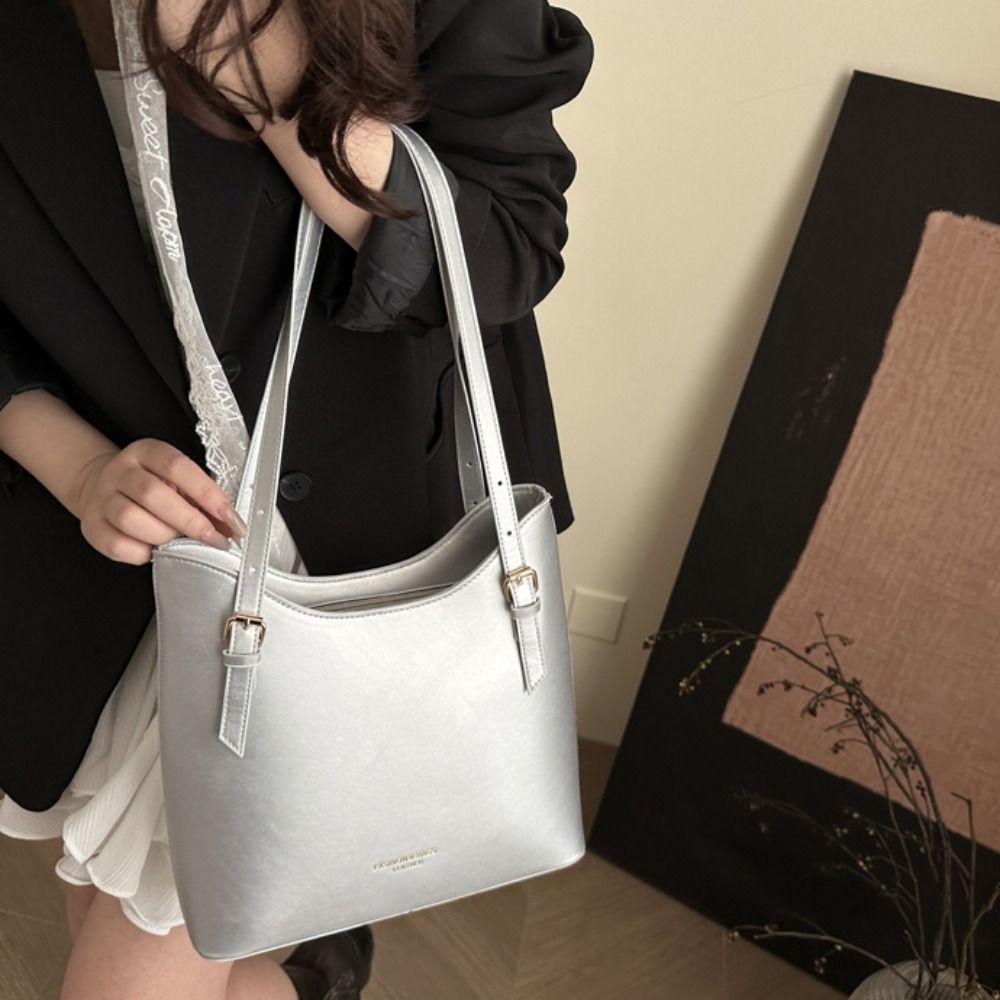 Solid Color Vintage Handbags PU Leather Solid Color Shoulder Bag Simple Simple Tote Bag  Girls