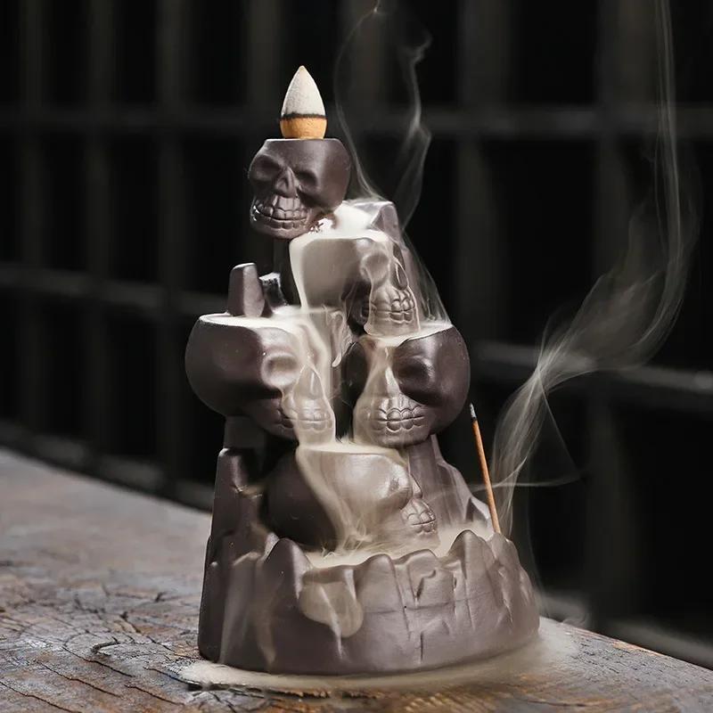 1 Stück, Keramik Handarbeit Schädel Ornament Wasserfall Rückfluss Räuchergefäß, Räucherstäbchenhalter, Aromatherapie Halloween Dekoration