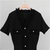 Summer women's knitted short sleeved dress Solid color temperament shows slimming mid length skirt