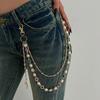 Ingemark Exquisite Luxury Imitation Pearl Acrylic Rhinestone Pants Chain Women Punk HipHop Cross Pendant Jeans Chain Men Jewelry