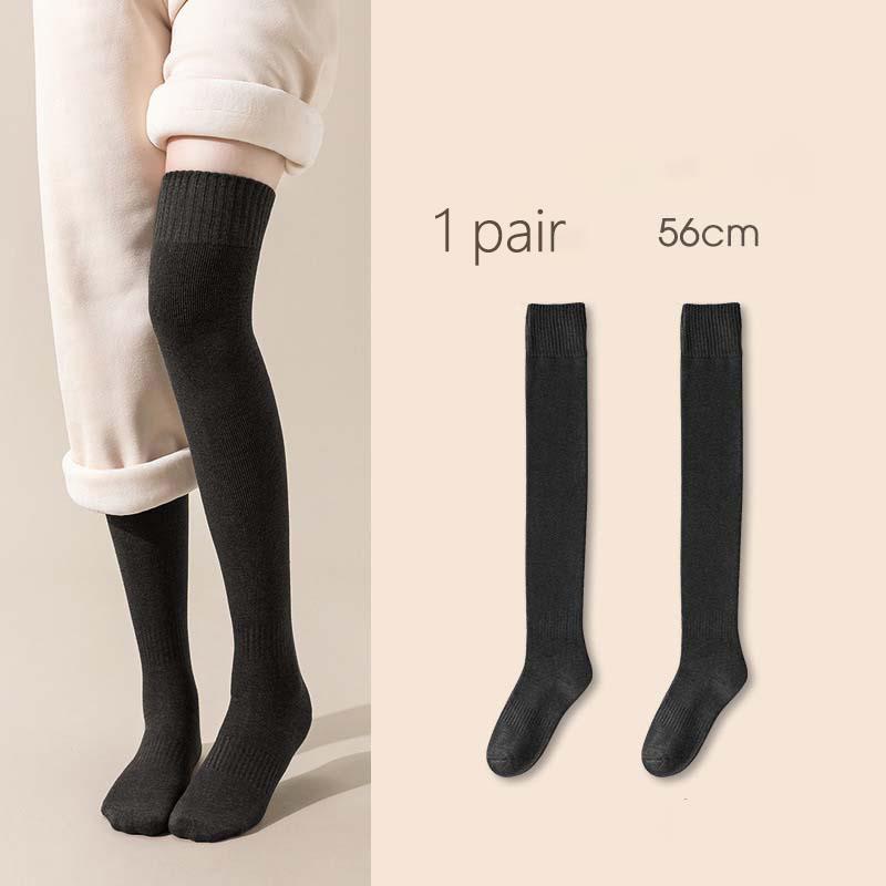 2 Pairs Sets Winter Thick Warmer Stockings For Women Knit Cotton Thermal Over Knee Socks Casual Solid Color Knee Long Sock