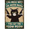 Metal Poster Cat Vintage Kitchen Decor Wall Art Meow Purr Sign for Bar Garage