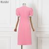 ZANZEA Damen Quadratkragen Lässig Kurzarm Elegantes Kleid
