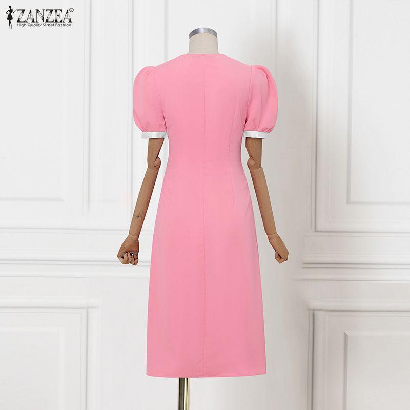 ZANZEA Damen Quadratkragen Lässig Kurzarm Elegantes Kleid