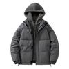 Large size fake two-piece cotton-padded clothes, men's trend loose and thickened fleece, solid color hooded clothes, simple cotton-padded jacket