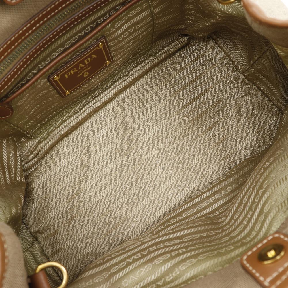 Prada Logo Handbag BN1841 2WAYShoulder Beige Canvas/leather Women Used