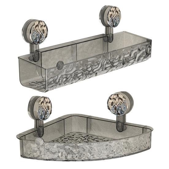 

Угловая полка для хранения в ванной комнате Прозрачная треугольная форма Толстая, без проколов, противоскользящая, с сильным всасыванием серый