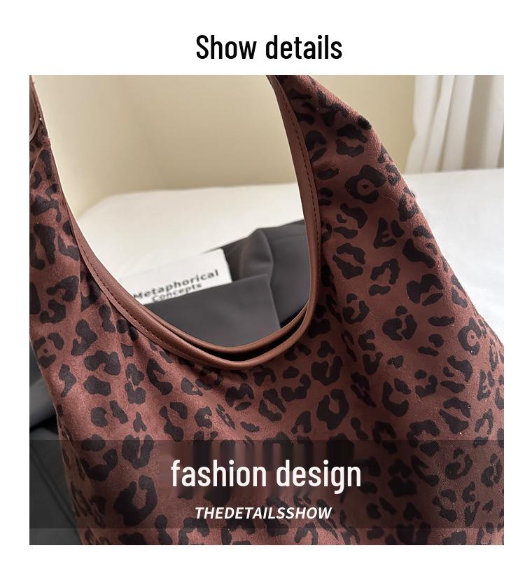 Leopard Print Frosted Handbag - Large Capacity Retro Shoulder Tote for Women, 2025 Autumn Collection