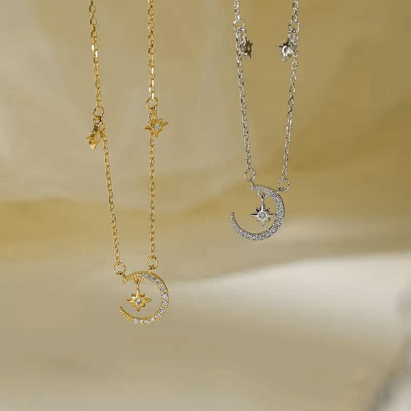 Necklace for Women's Niche Light Luxury Necklace Design Sense High-end Sense Star Moon Necklace Eight-point Star Necklace