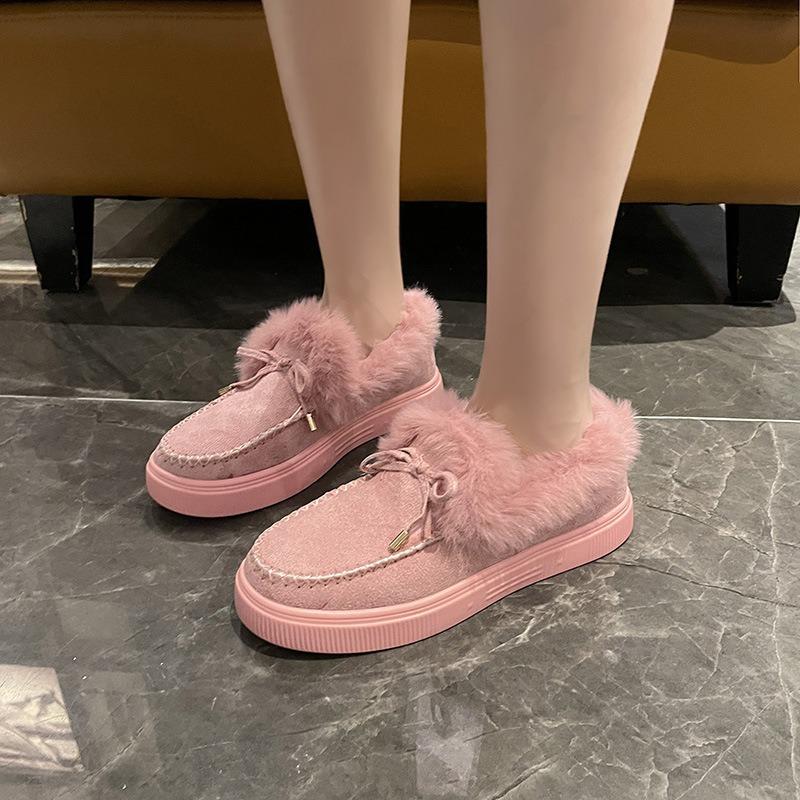 Winter Cotton Boots with Bow Detail Warm Flat Boots In Plus Sizes Versatile Women's Boots with Fur Lining