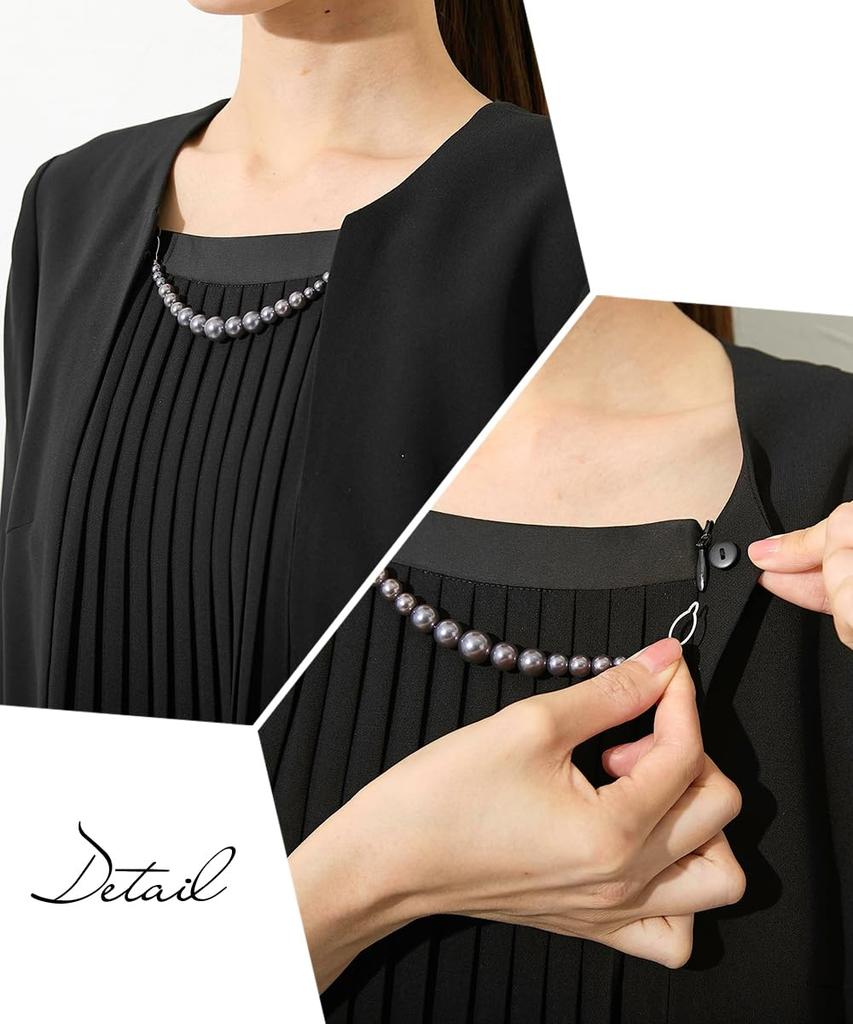 Nissen Black Formal Collarless Jacket and Wide Pants Suit Pleated Blouse Wide Available In Plus Size 4L Women's Mourning/Formal Wear, Washable,