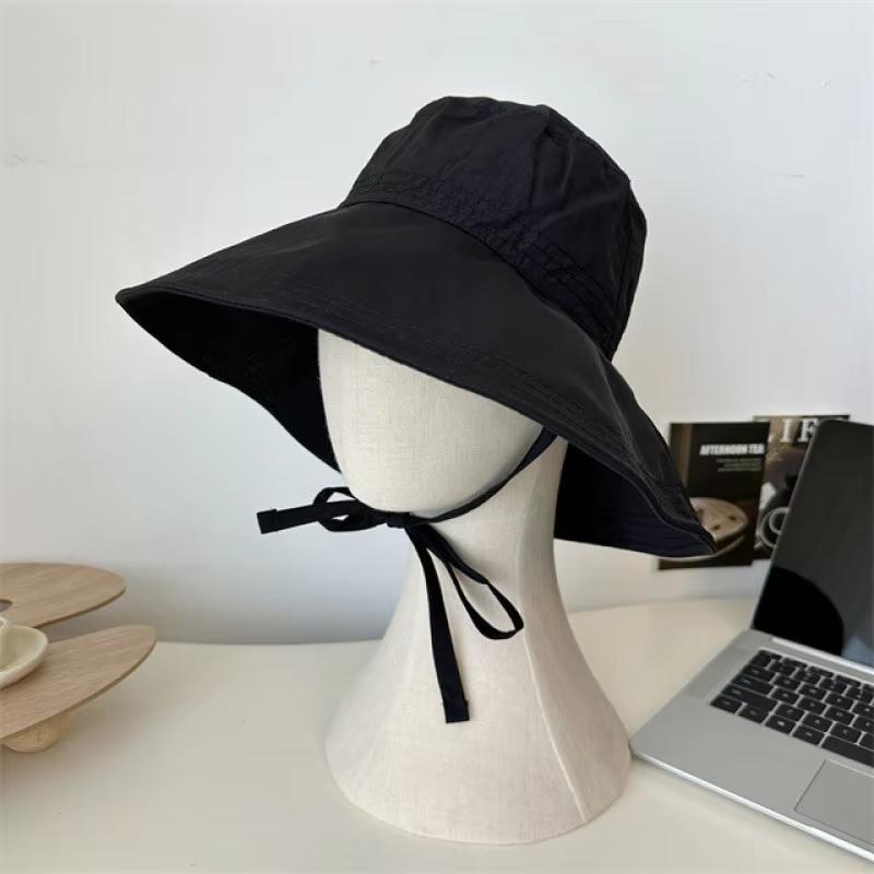 Cappello da Pescatore Donna con Lacci Fiocco Protezione Solare Ampia Tesa Estivo Anti-UV Cinturino Cappelli a Secchiello Ragazza Coreana Viaggio Spiaggia Cappelli a Secchiello